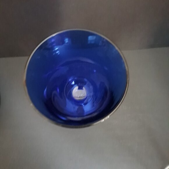 Cristal d'Arques Durand Sapphire Goblet 7 5/8" Cobalt Blue Clear Stem France - Picture 4 of 7